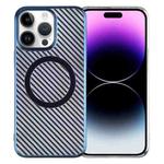 For iPhone 14 Pro 6D Plated Carbon Fiber Clear Magsafe PC Phone Case(Dream Blue)