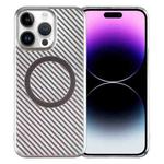 For iPhone 14 Pro Max 6D Plated Carbon Fiber Clear Magsafe PC Phone Case(Titanium Grey)