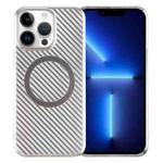 For iPhone 13 Pro 6D Plated Carbon Fiber Clear Magsafe PC Phone Case(Starlight Silver)
