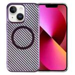 For iPhone 13 6D Plated Carbon Fiber Clear Magsafe PC Phone Case(Aurora Purple)