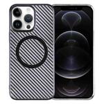 For iPhone 12 Pro Max 6D Plated Carbon Fiber Clear Magsafe PC Phone Case(Starry Black)
