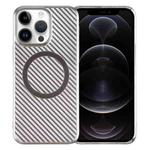 For iPhone 12 Pro 6D Plated Carbon Fiber Clear Magsafe PC Phone Case(Titanium Grey)