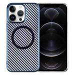 For iPhone 12 Pro 6D Plated Carbon Fiber Clear Magsafe PC Phone Case(Dream Blue)