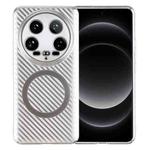 For Xiaomi 14 Ultra 6D Plated Carbon Fiber Clear Magsafe PC Phone Case(Starlight Silver)