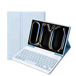 For iPad Pro 11 2024 A13B Lambskin Texture Bluetooth Touch Keyboard Leather Tablet Case with Pen Slot(Light Blue)