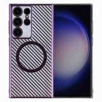 For Samsung Galaxy S23 Ultra 5G 6D Plated Carbon Fiber Clear Magsafe PC Phone Case(Aurora Purple)