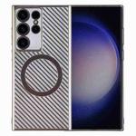 For Samsung Galaxy S23 Ultra 5G 6D Plated Carbon Fiber Clear Magsafe PC Phone Case(Titanium Grey)
