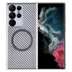 For Samsung Galaxy S22 Ultra 5G 6D Plated Carbon Fiber Clear Magsafe PC Phone Case(Starlight Silver)