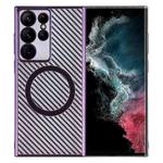 For Samsung Galaxy S22 Ultra 5G 6D Plated Carbon Fiber Clear Magsafe PC Phone Case(Aurora Purple)