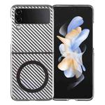 For Samsung Galaxy Z Flip4 6D Plated Carbon Fiber Clear Magsafe PC Phone Case(Titanium Grey)