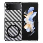 For Samsung Galaxy Z Flip4 6D Plated Carbon Fiber Clear Magsafe PC Phone Case(Starry Black)