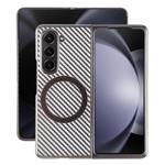 For Samsung Galaxy Z Fold5 6D Plated Carbon Fiber Clear Magsafe PC Phone Case(Titanium Grey)