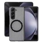 For Samsung Galaxy Z Fold5 6D Plated Carbon Fiber Clear Magsafe PC Phone Case(Starry Black)
