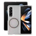 For Samsung Galaxy Z Fold4 6D Plated Carbon Fiber Clear Magsafe PC Phone Case(Starlight Silver)