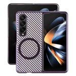 For Samsung Galaxy Z Fold4 6D Plated Carbon Fiber Clear Magsafe PC Phone Case(Aurora Purple)