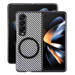 For Samsung Galaxy Z Fold4 6D Plated Carbon Fiber Clear Magsafe PC Phone Case(Starry Black)