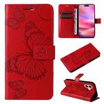 For iPhone 16 3D Butterfly Embossed Pattern Flip Leather Phone Case(Red)