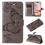 For iPhone 16 Plus 3D Butterfly Embossed Pattern Flip Leather Phone Case(Grey)