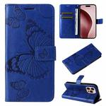 For iPhone 16 Pro 3D Butterfly Embossed Pattern Flip Leather Phone Case(Blue)