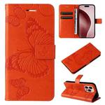 For iPhone 16 Pro 3D Butterfly Embossed Pattern Flip Leather Phone Case(Orange)