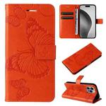 For iPhone 16 Pro Max 3D Butterfly Embossed Pattern Flip Leather Phone Case(Orange)