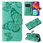 For Samsung Galaxy M62 / F62 3D Butterfly Embossed Flip Leather Phone Case(Green)