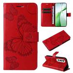 For OnePlus Nord CE4 3D Butterfly Embossed Flip Leather Phone Case(Red)