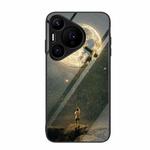 For Huawei Pura 70 Colorful Painted Glass Phone Case(Moon)