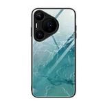 For Huawei Pura 70 Marble Pattern Glass Protective Phone Case(Green Ocean)