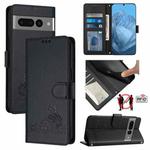 For Google Pixel 7 Pro 5G Cat Rat Embossed Pattern RFID Leather Phone Case with Lanyard(Black)