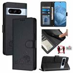 For Google Pixel 8 Pro Cat Rat Embossed Pattern RFID Leather Phone Case with Lanyard(Black)