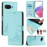 For Google Pixel 9a Cat Rat Embossed Pattern RFID Leather Phone Case with Lanyard(Mint Green)