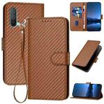 For OnePlus Nord CE 5G YX0070 Carbon Fiber Buckle Leather Phone Case with Lanyard(Coffee)