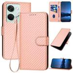 For OnePlus Ace 2V / Nord 3 YX0070 Carbon Fiber Buckle Leather Phone Case with Lanyard(Pink)