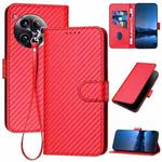 For OnePlus 12 YX0070 Carbon Fiber Buckle Leather Phone Case with Lanyard(Red)