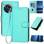 For OnePlus 12 YX0070 Carbon Fiber Buckle Leather Phone Case with Lanyard(Light Blue)