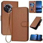 For OnePlus 12 YX0070 Carbon Fiber Buckle Leather Phone Case with Lanyard(Coffee)