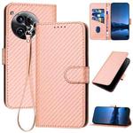 For OnePlus 12 YX0070 Carbon Fiber Buckle Leather Phone Case with Lanyard(Pink)