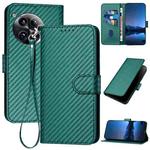 For OnePlus 12 YX0070 Carbon Fiber Buckle Leather Phone Case with Lanyard(Dark Green)