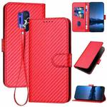 For OnePlus 8 Pro YX0070 Carbon Fiber Buckle Leather Phone Case with Lanyard(Red)