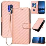 For OnePlus 8 Pro YX0070 Carbon Fiber Buckle Leather Phone Case with Lanyard(Pink)