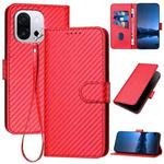 For OnePlus 13T YX0070 Carbon Fiber Buckle Leather Phone Case with Lanyard(Red)