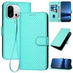 For OnePlus 13T YX0070 Carbon Fiber Buckle Leather Phone Case with Lanyard(Light Blue)