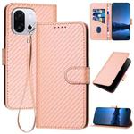 For OnePlus 13T YX0070 Carbon Fiber Buckle Leather Phone Case with Lanyard(Pink)