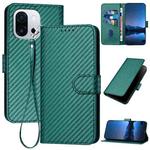 For OnePlus 13T YX0070 Carbon Fiber Buckle Leather Phone Case with Lanyard(Dark Green)