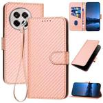 For OnePlus Ace 5 / 13R Global YX0070 Carbon Fiber Buckle Leather Phone Case with Lanyard(Pink)