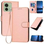 For Motorola Edge 40 YX0070 Carbon Fiber Buckle Leather Phone Case with Lanyard(Pink)