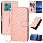 For Motorola Edge 40 Neo 5G YX0070 Carbon Fiber Buckle Leather Phone Case with Lanyard(Pink)