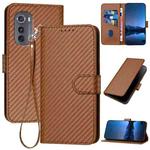 For Motorola Edge 2022 YX0070 Carbon Fiber Buckle Leather Phone Case with Lanyard(Coffee)