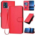 For Motorola Moto E13 YX0070 Carbon Fiber Buckle Leather Phone Case with Lanyard(Red)